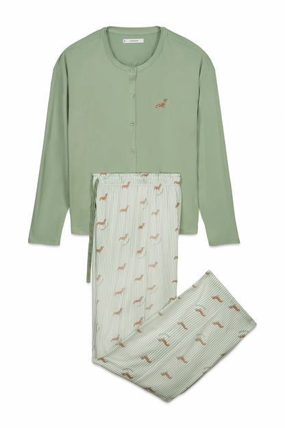 Women Secret_Green_Green Soft Jersey-Knit Dog-Print Long Pyjamas_3593005_22_07