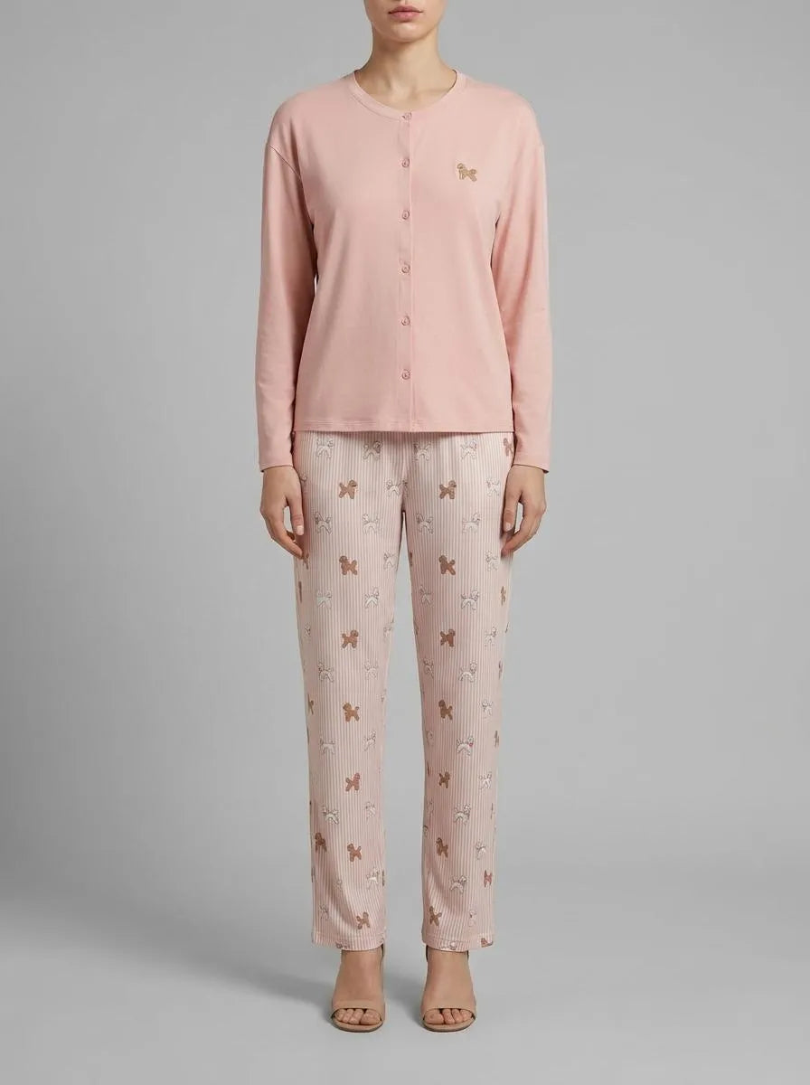 Women Secret_Orange_Pink Soft Knit Dog Print Long Pyjamas_3593006_66_00