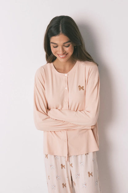 Women Secret_Orange_Pink Soft Knit Dog Print Long Pyjamas_3593006_66_03