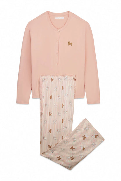 Women Secret_Orange_Pink Soft Knit Dog Print Long Pyjamas_3593006_66_06