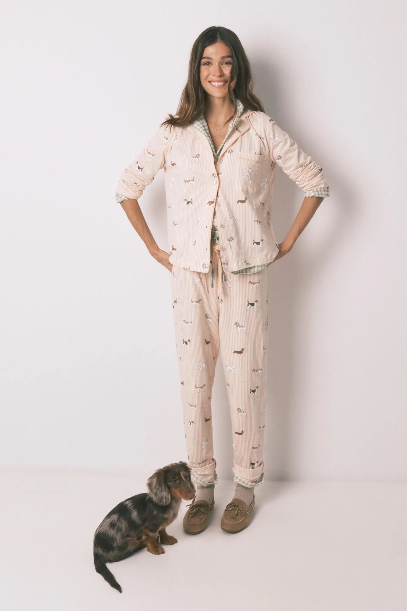 Women Secret_Orange_100% Cotton Classic- Long Striped Dog Print Pyjamas_3593007_66_02