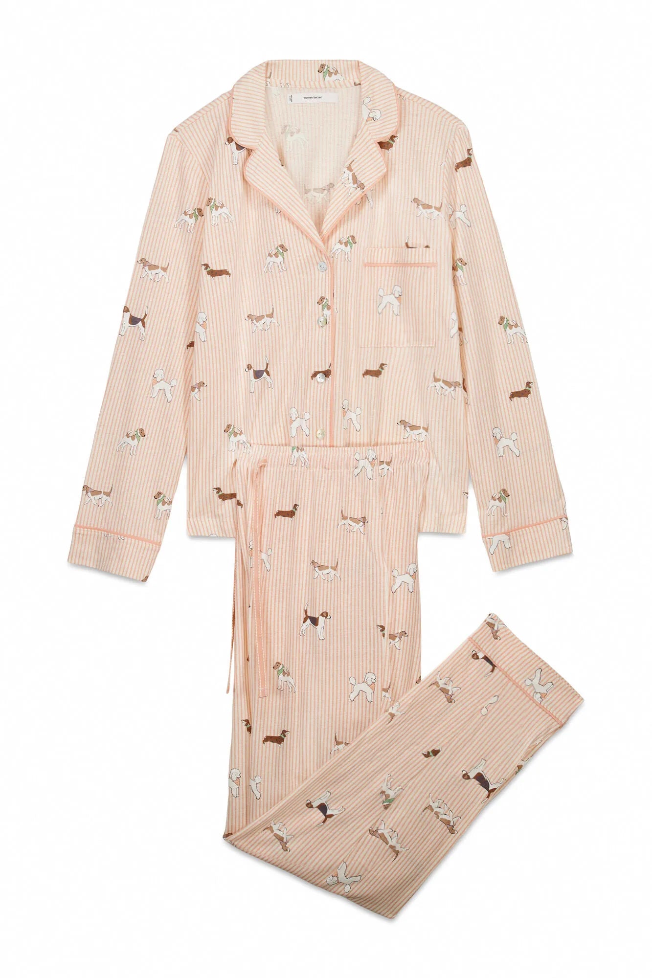 Women Secret_Orange_100% Cotton Classic- Long Striped Dog Print Pyjamas_3593007_66_09