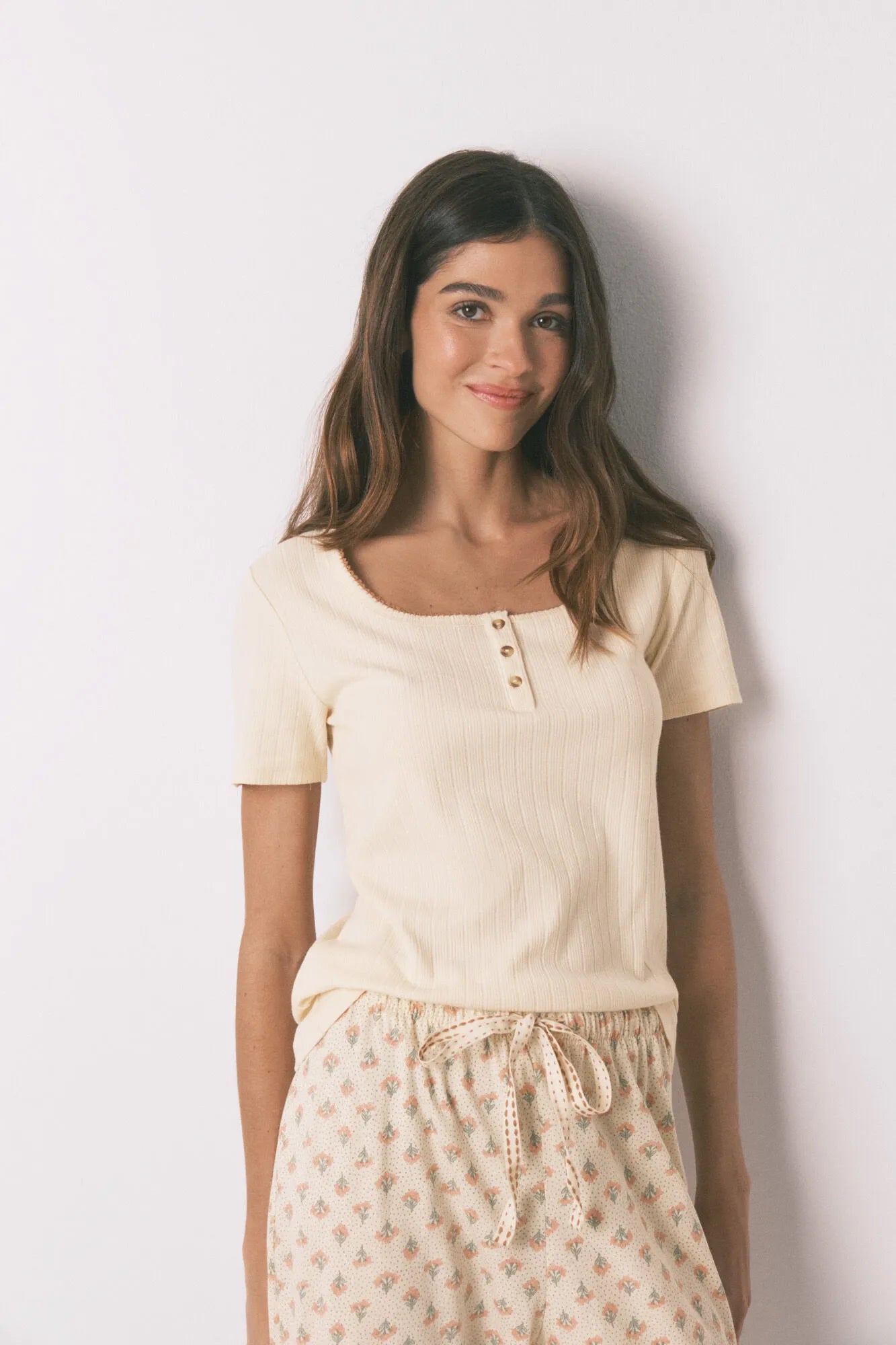 Women Secret_Ivory_Yellow Cotton Floral Print Capri Pyjamas_3593009_96_05