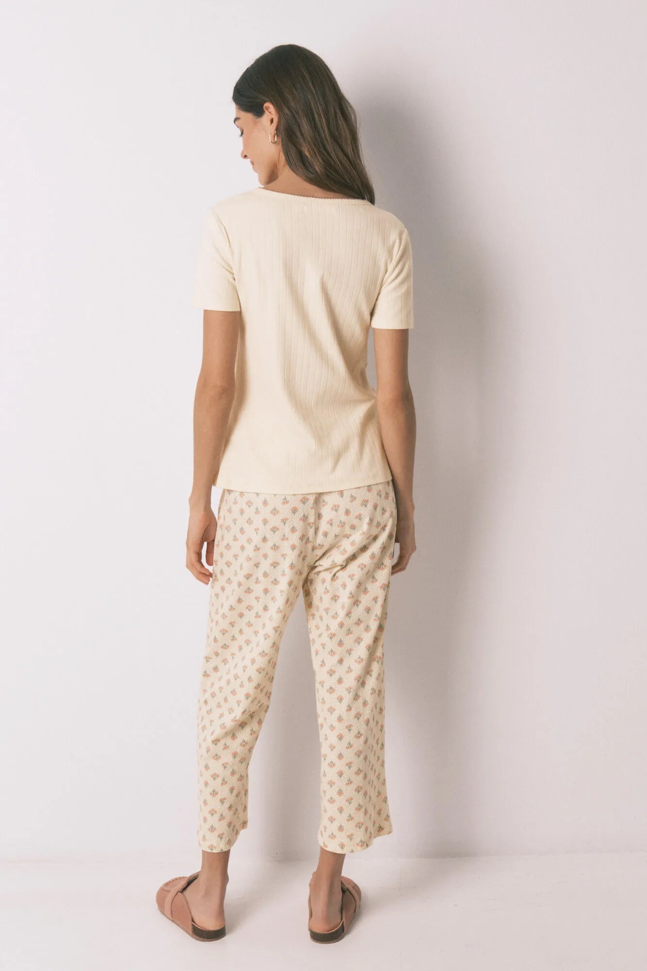 Women Secret_Ivory_Yellow Cotton Floral Print Capri Pyjamas_3593009_96_08