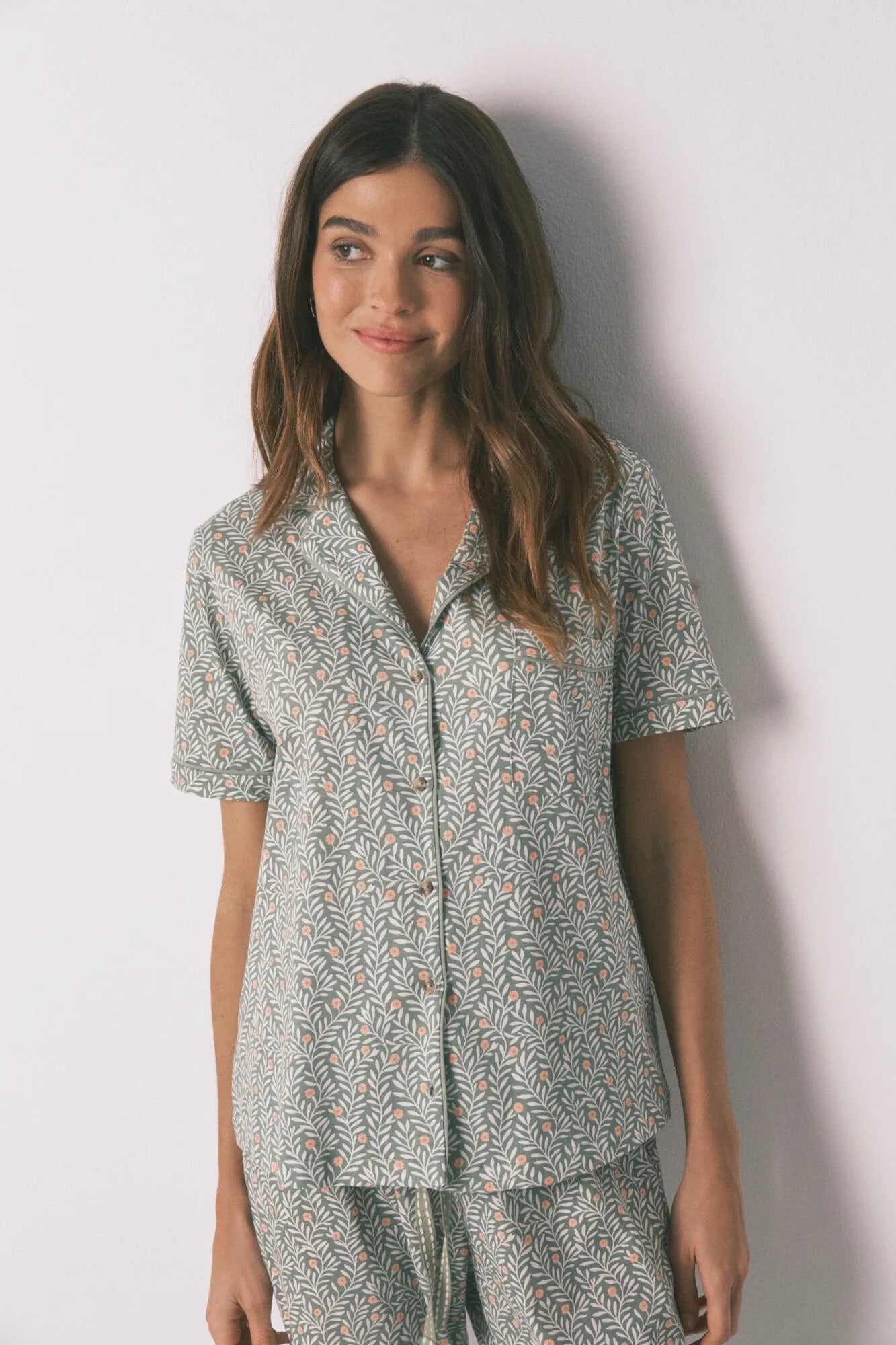 Women Secret_Green_100% Cotton Floral Print Classic Pyjamas_3593010_22_03