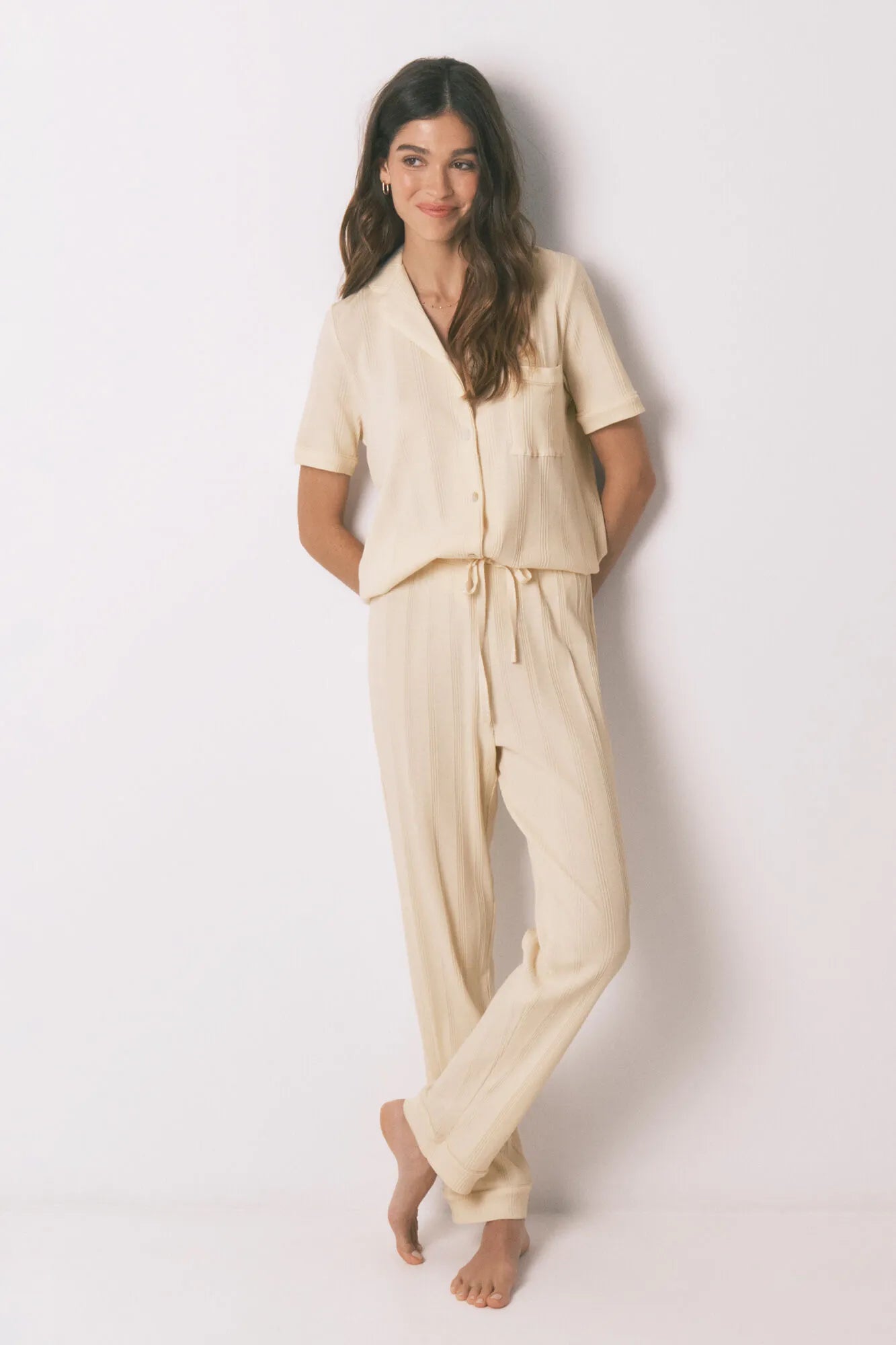 Women Secret_Ivory_Yellow Cotton Ribbed Classic Pyjamas_3593011_96_02