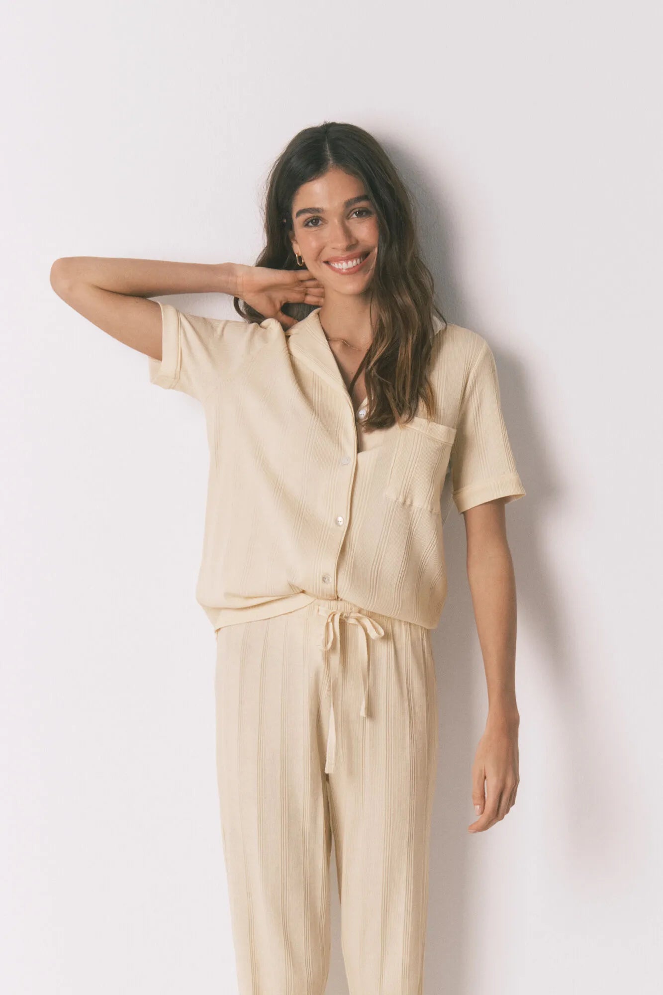 Women Secret_Ivory_Yellow Cotton Ribbed Classic Pyjamas_3593011_96_03
