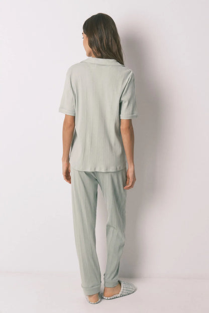 Women Secret_Green_Green Cotton Ribbed Classic Pyjamas_3593012_28_05