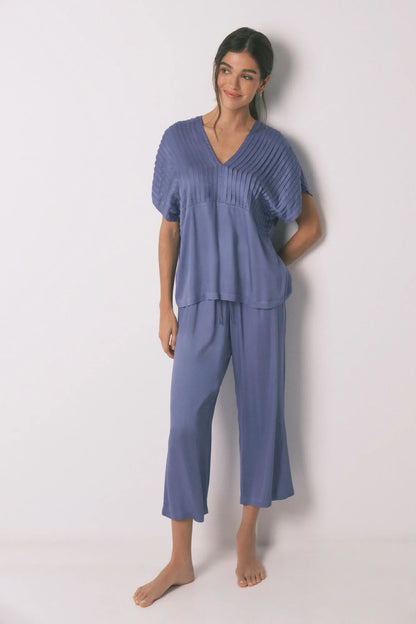 Women Secret_Light Blue_Blue Long Pyjamas with Pleated Neckline_3593016_18_02