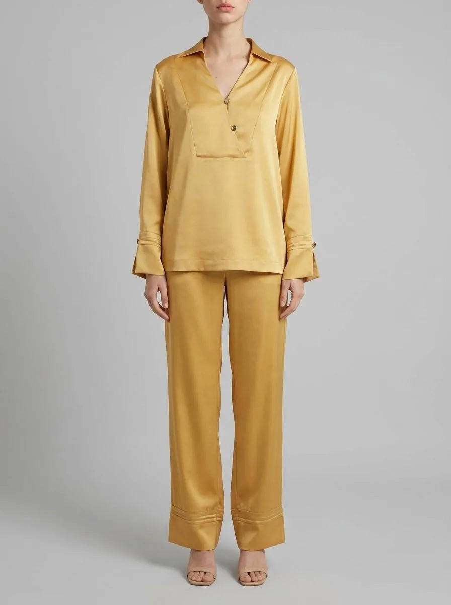 Women Secret_Gold/Mustard_Long Mustard Satin Classic Pyjamas_3593017_08_00