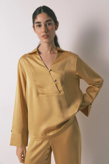 Women Secret_Gold/Mustard_Long Mustard Satin Classic Pyjamas_3593017_08_06
