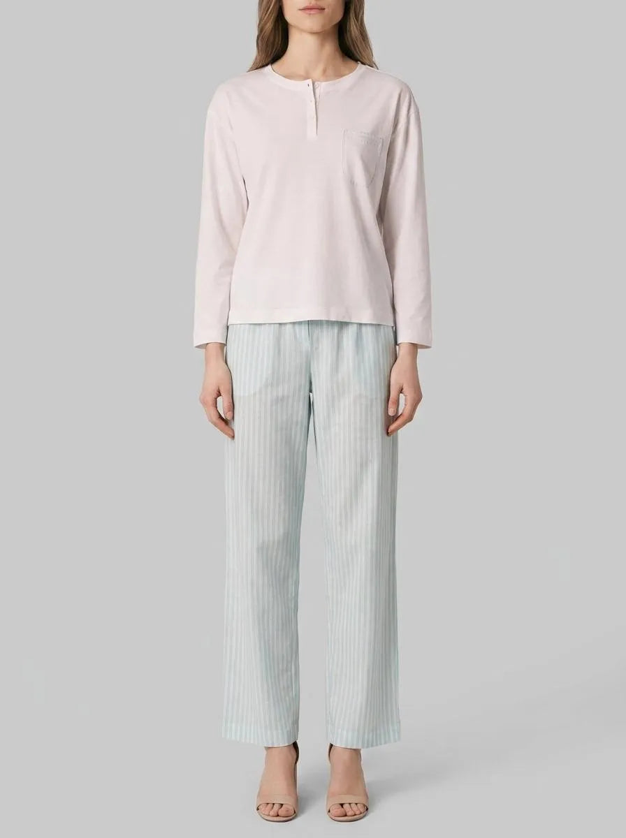 Women Secret Ivory Women Green Striped Cotton Long Pyjamas SKU: 3593019_96 Image 00