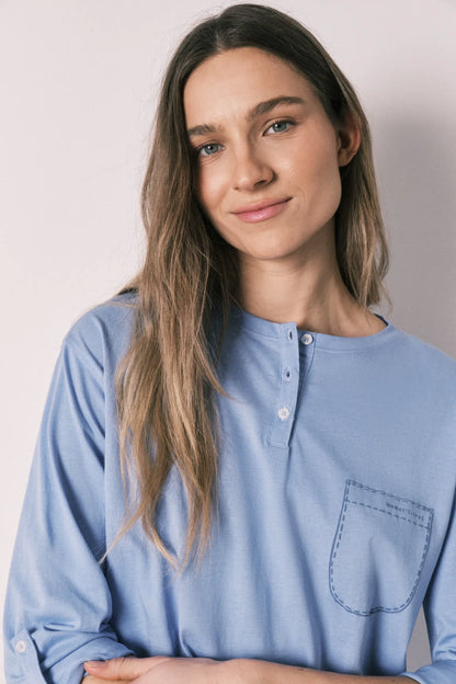 Women Secret Medium Blue Women Blue Cotton Striped Long Pyjamas SKU: 3593020_12 Image 02