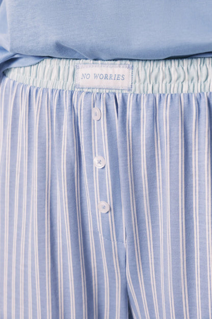 Women Secret Medium Blue Women Blue Cotton Striped Long Pyjamas SKU: 3593020_12 Image 05