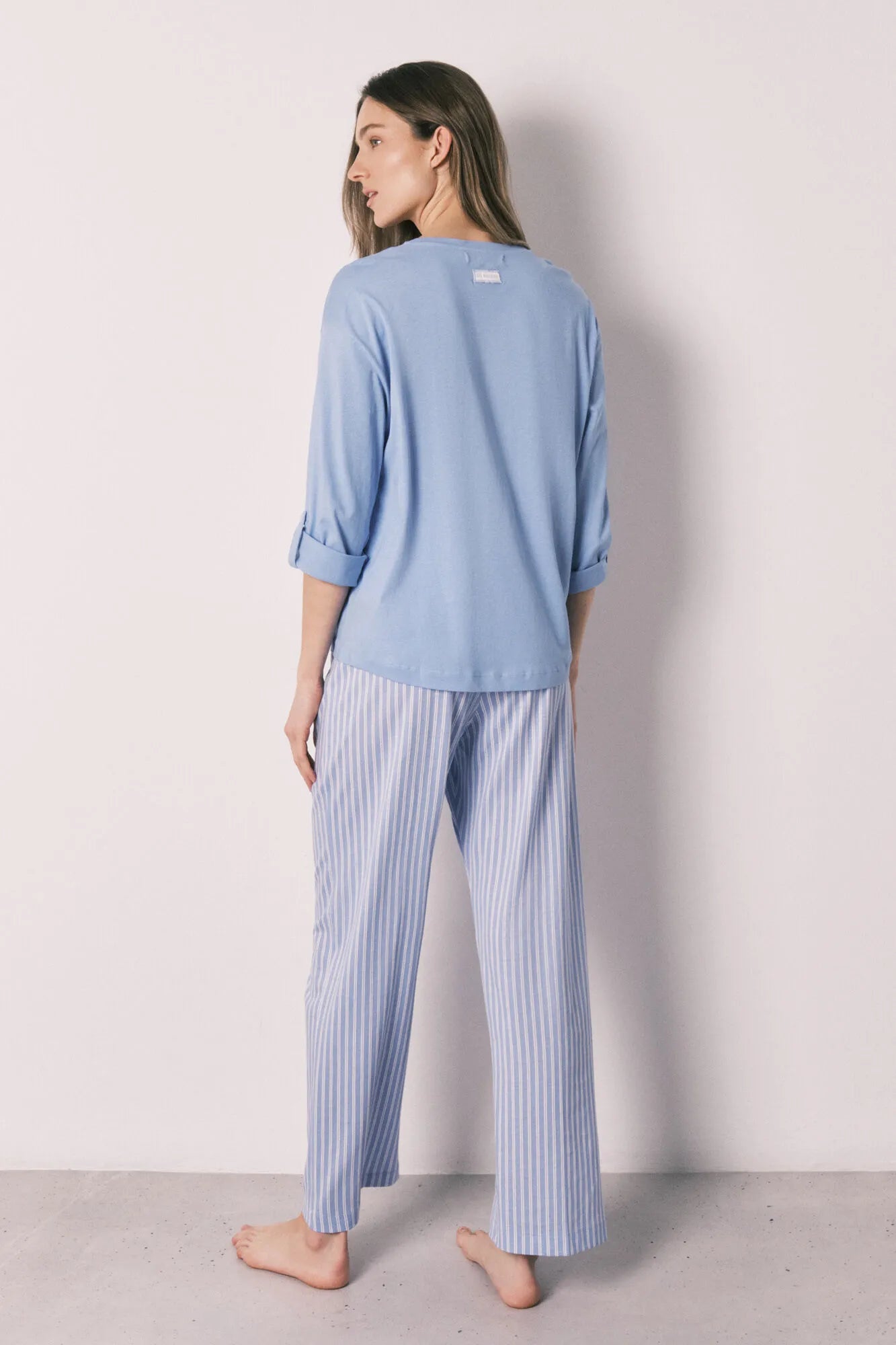 Women Secret Medium Blue Women Blue Cotton Striped Long Pyjamas SKU: 3593020_12 Image 06