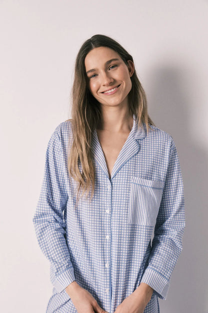 Women Secret Medium Blue Women Blue Cotton Classic Long Gingham Print Pyjamas SKU: 3593021_12 Image 02