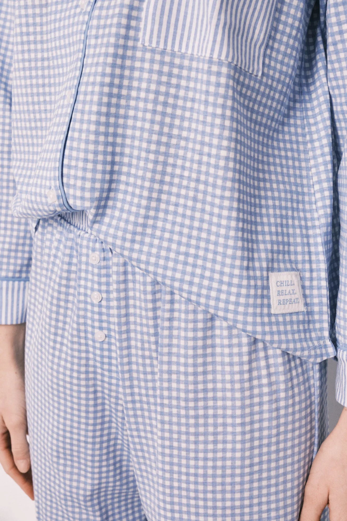 Women Secret Medium Blue Women Blue Cotton Classic Long Gingham Print Pyjamas SKU: 3593021_12 Image 05