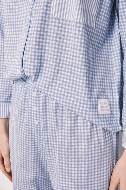 Women Secret Medium Blue Women Blue Cotton Classic Long Gingham Print Pyjamas SKU: 3593021_12 Image 05