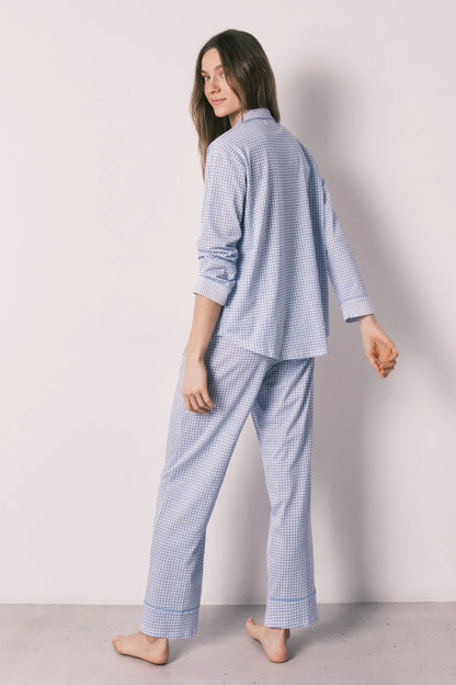 Women Secret Medium Blue Women Blue Cotton Classic Long Gingham Print Pyjamas SKU: 3593021_12 Image 06