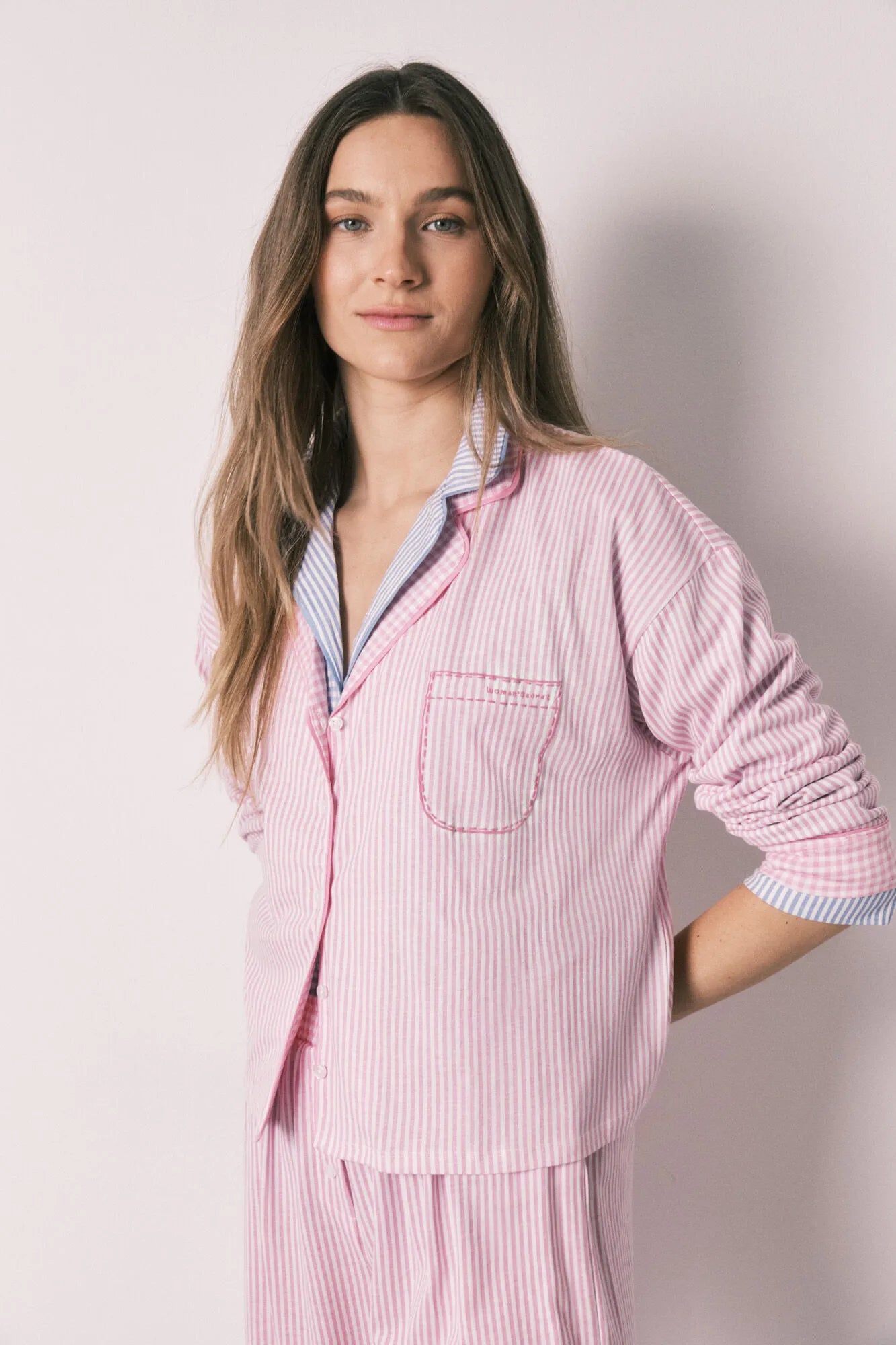 Women Secret Pink Women Pink Cotton Striped Long Classic Pyjamas SKU: 3593022_70 Image 04