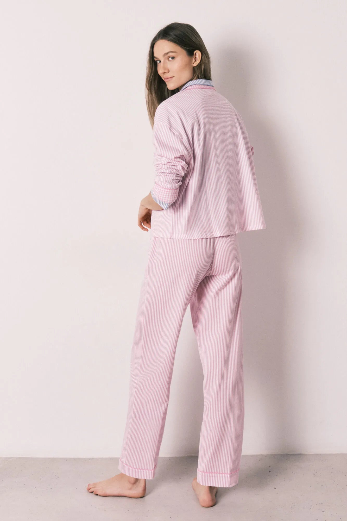 Women Secret Pink Women Pink Cotton Striped Long Classic Pyjamas SKU: 3593022_70 Image 06
