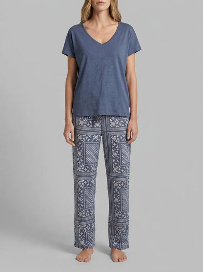 Women Secret Medium Blue Women Blue Bandana Print Cotton Short Sleeve Long Pyjamas SKU: 3593025_13 Image 00