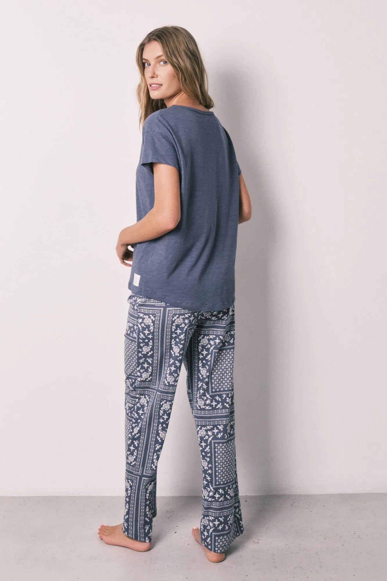 Women Secret Medium Blue Women Blue Bandana Print Cotton Short Sleeve Long Pyjamas SKU: 3593025_13 Image 06