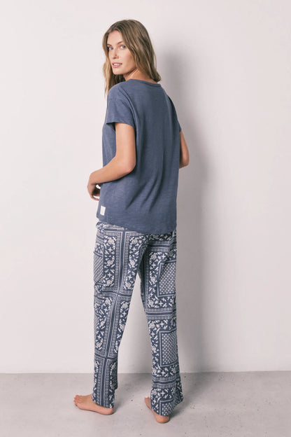 Women Secret Medium Blue Women Blue Bandana Print Cotton Short Sleeve Long Pyjamas SKU: 3593025_13 Image 06