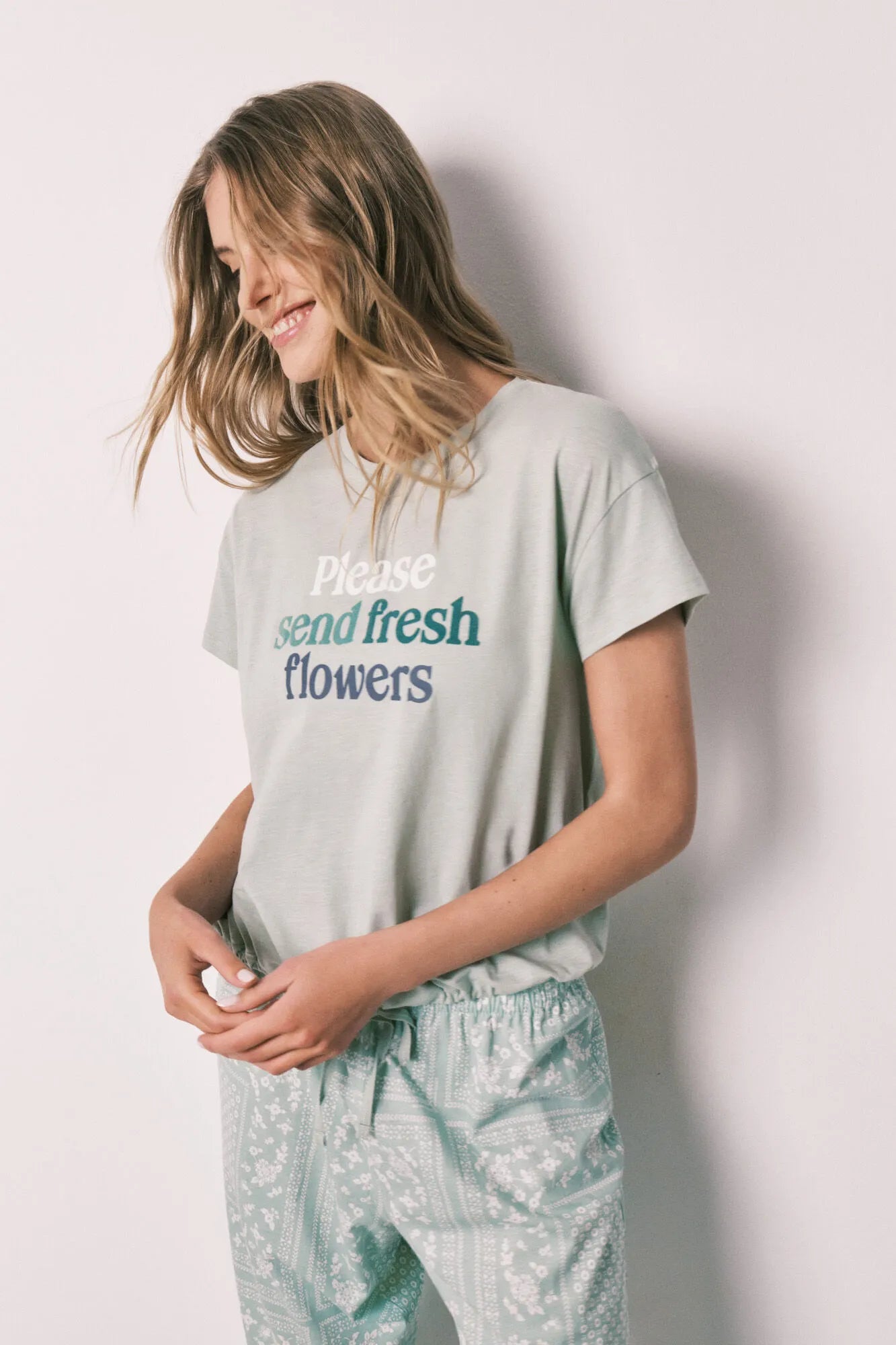 Women Secret Green Women Green Cotton Bandana Print Short Sleeve Long Pyjamas SKU: 3593026_21 Image 01