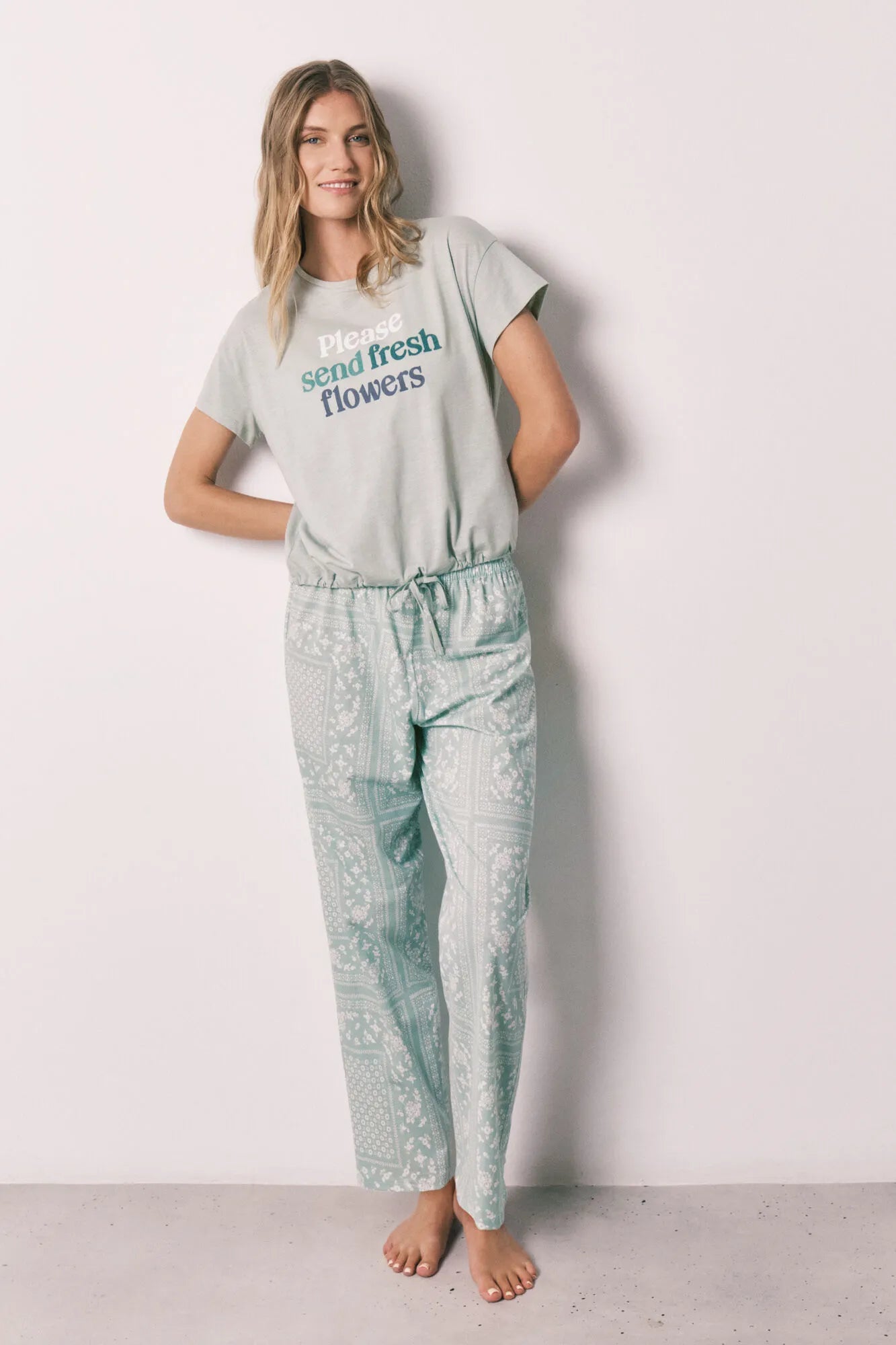 Women Secret Green Women Green Cotton Bandana Print Short Sleeve Long Pyjamas SKU: 3593026_21 Image 02