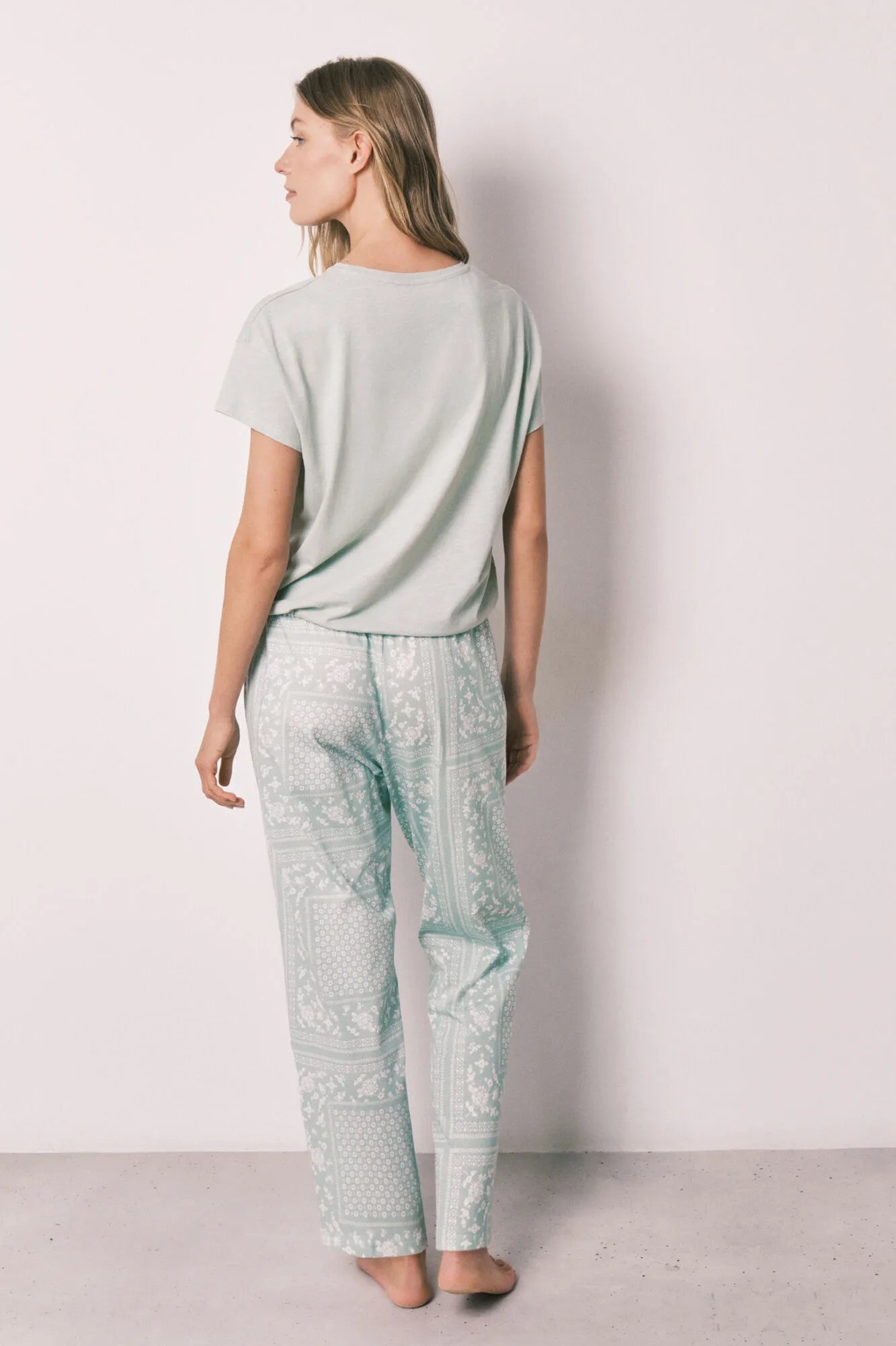 Women Secret Green Women Green Cotton Bandana Print Short Sleeve Long Pyjamas SKU: 3593026_21 Image 05