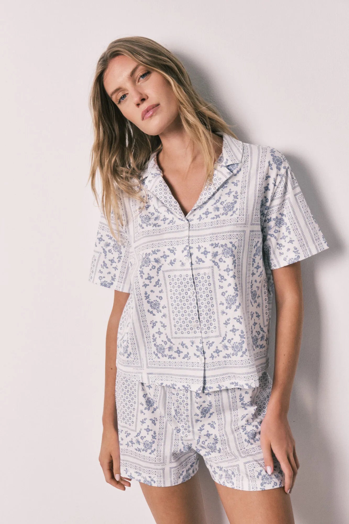 Women Secret Blue Print Women Bandana Print Cotton Short Classic Pyjamas SKU: 3593027_19 Image 03