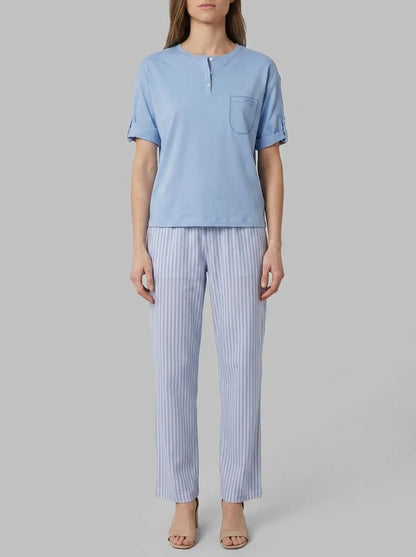 Women Secret Medium Blue Women Blue Cotton Short Sleeve Striped Pyjamas SKU: 3593030_12 Image 00