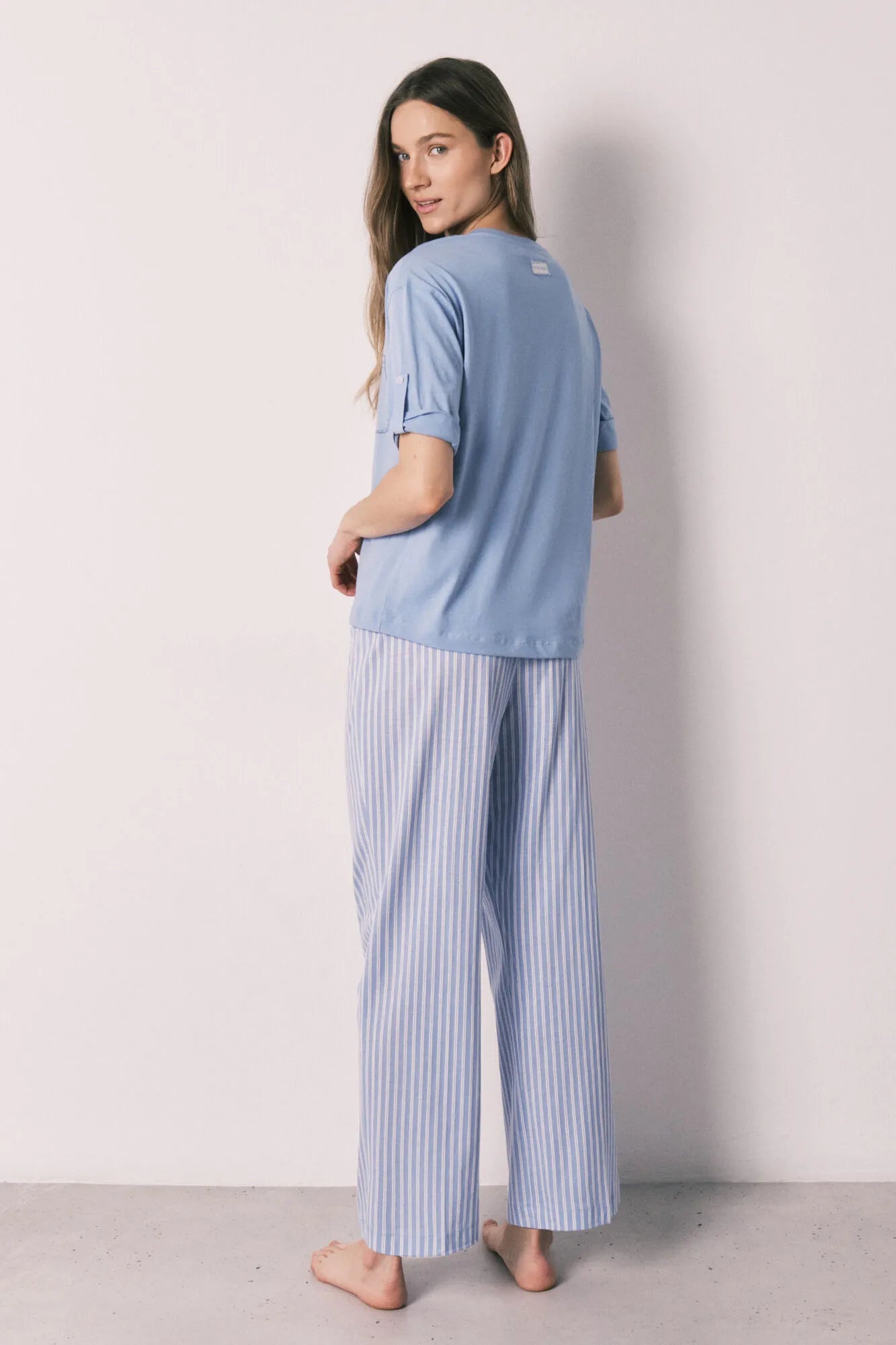 Women Secret Medium Blue Women Blue Cotton Short Sleeve Striped Pyjamas SKU: 3593030_12 Image 05