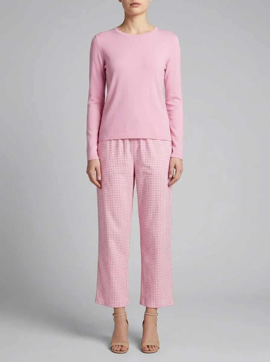 Women Secret Pink Women Pink Cotton Gingham Print Long Pyjamas SKU: 3593037_70 Image 00