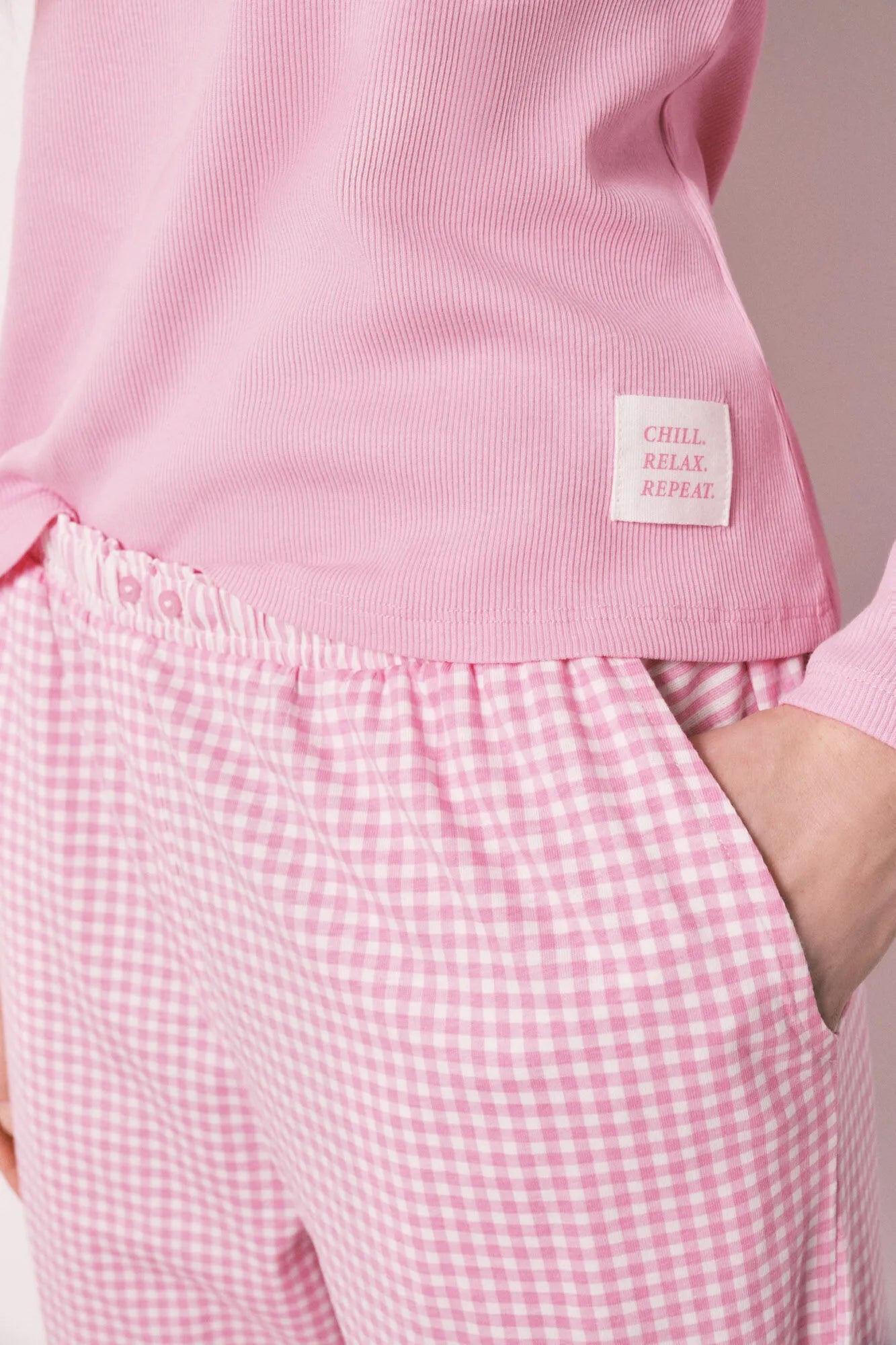 Women Secret Pink Women Pink Cotton Gingham Print Long Pyjamas SKU: 3593037_70 Image 04