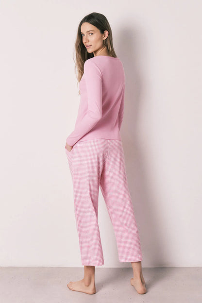 Women Secret Pink Women Pink Cotton Gingham Print Long Pyjamas SKU: 3593037_70 Image 05