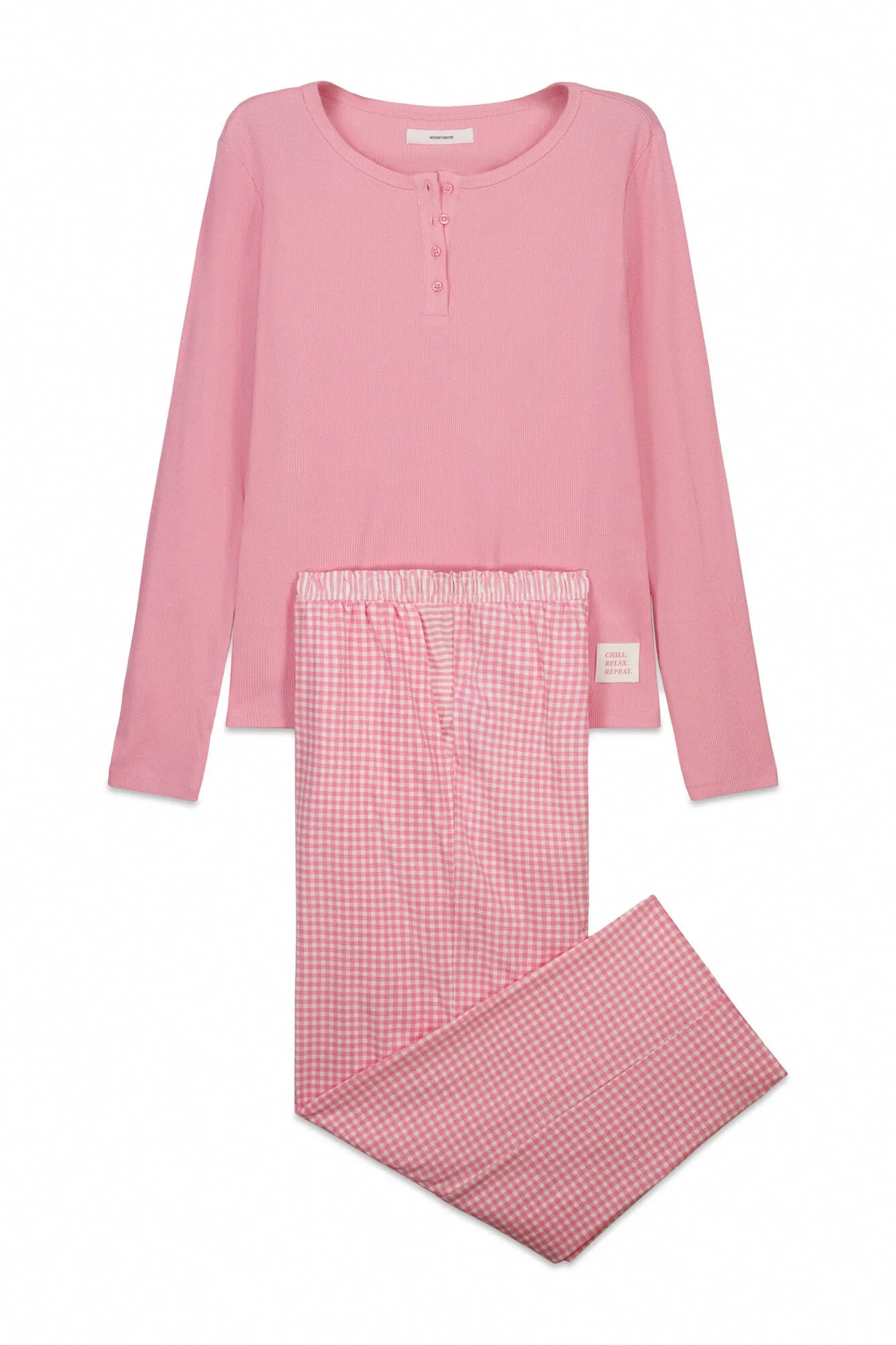Women Secret Pink Women Pink Cotton Gingham Print Long Pyjamas SKU: 3593037_70 Image 06