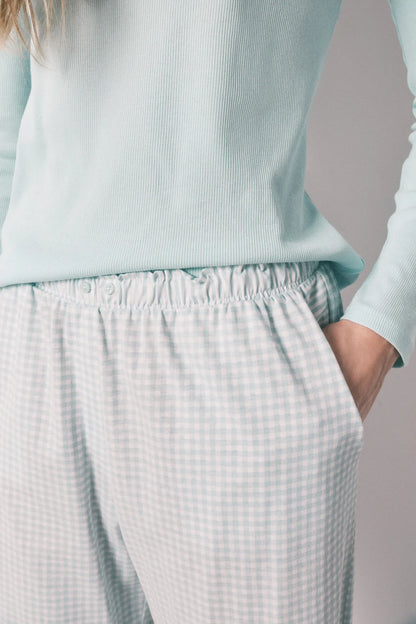 Women Secret Green Women Green Cotton Gingham Print Long Pyjamas SKU: 3593038_28 Image 04