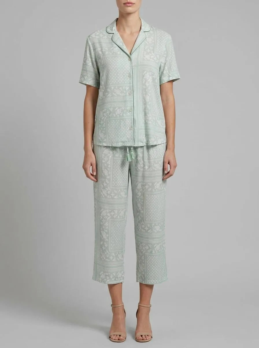 Women Secret Green Print Women Green Bandana Print Short Sleeve Classic Pyjamas SKU: 3593043_29 Image 00