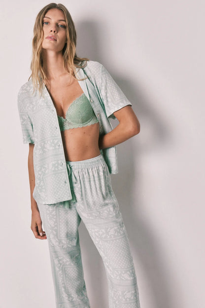 Women Secret Green Print Women Green Bandana Print Short Sleeve Classic Pyjamas SKU: 3593043_29 Image 04