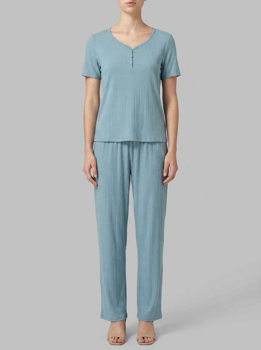 Women Secret Medium Blue Women Green Pointelle Short Sleeve Pyjamas SKU: 3593045_15 Image 00