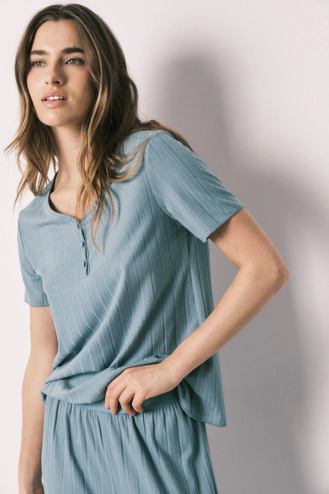 Women Secret Medium Blue Women Green Pointelle Short Sleeve Pyjamas SKU: 3593045_15 Image 01