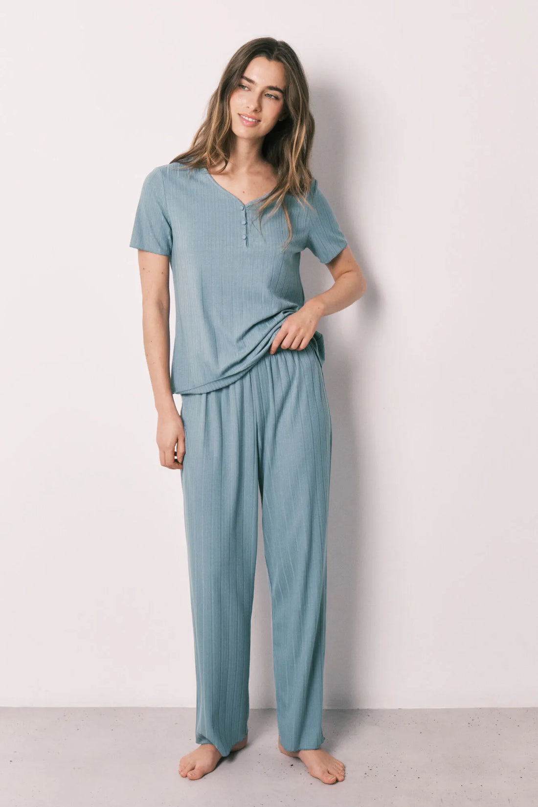 Women Secret Medium Blue Women Green Pointelle Short Sleeve Pyjamas SKU: 3593045_15 Image 02