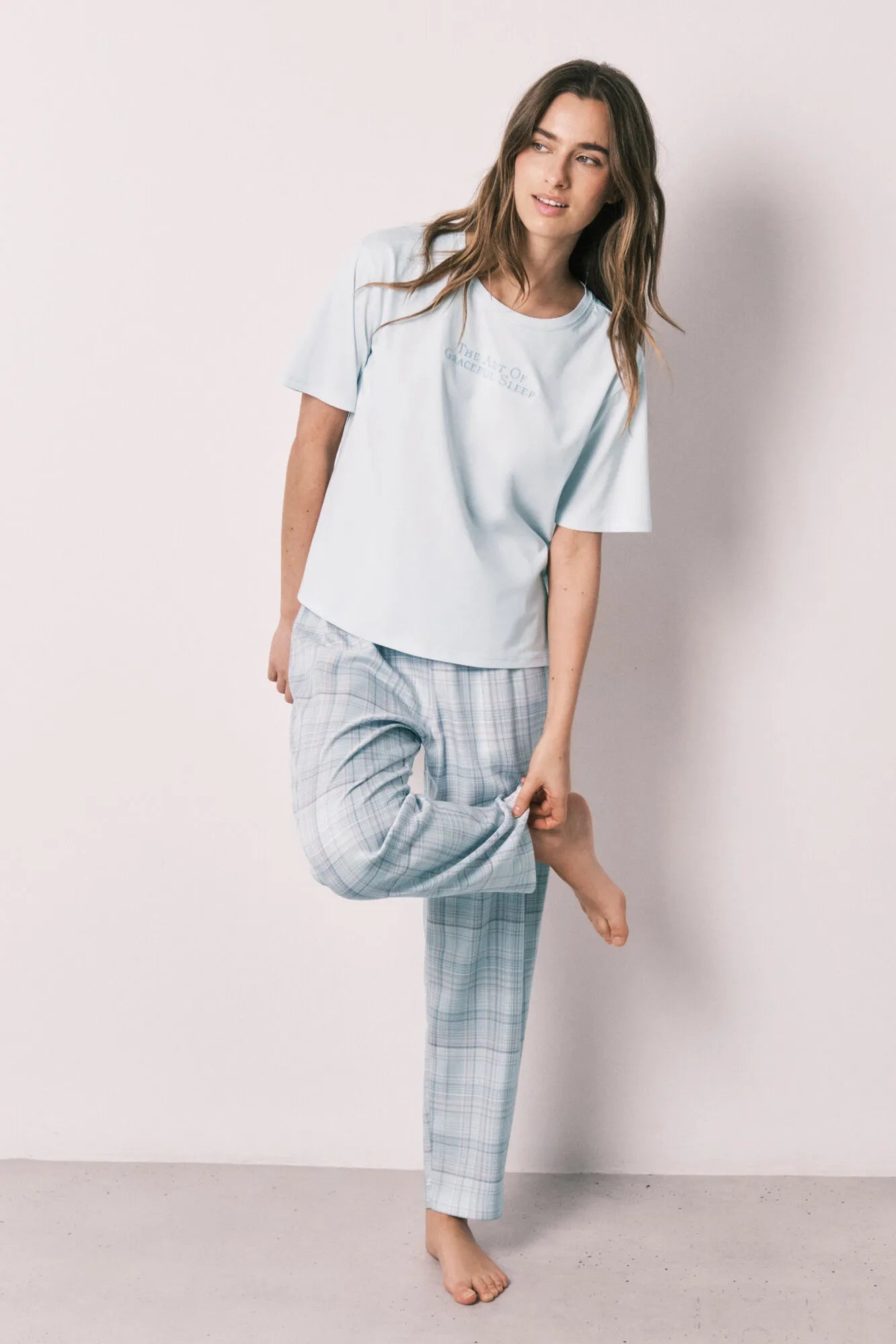 Women Secret Light Blue Women Blue 100% Cotton Plaid Pyjamas SKU: 3593047_17 Image 01