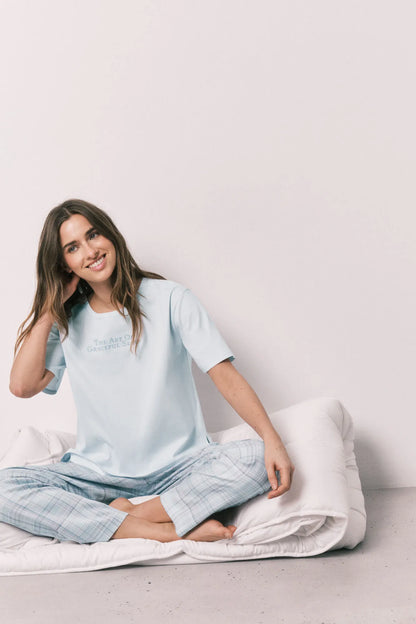 Women Secret Light Blue Women Blue 100% Cotton Plaid Pyjamas SKU: 3593047_17 Image 06