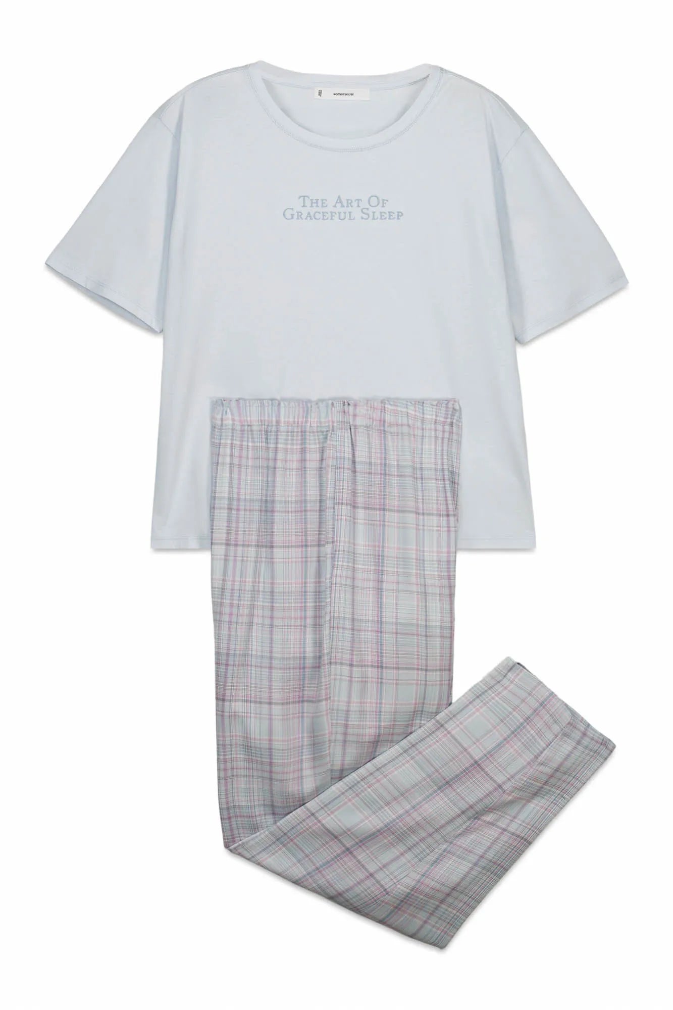 Women Secret Light Blue Women Blue 100% Cotton Plaid Pyjamas SKU: 3593047_17 Image 07