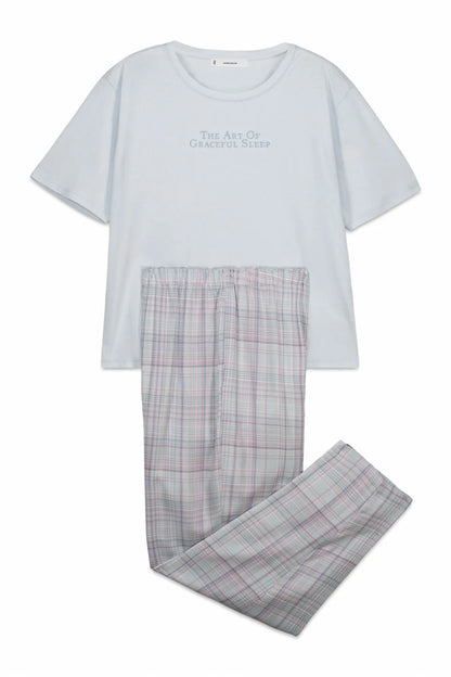 Women Secret Light Blue Women Blue 100% Cotton Plaid Pyjamas SKU: 3593047_17 Image 07