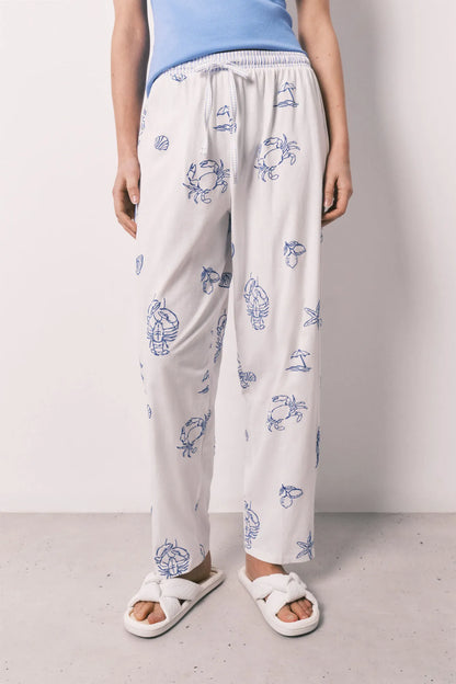 Women Secret Medium Blue Women Blue Cotton Long Pyjamas With Straps SKU: 3593064_13 Image 05
