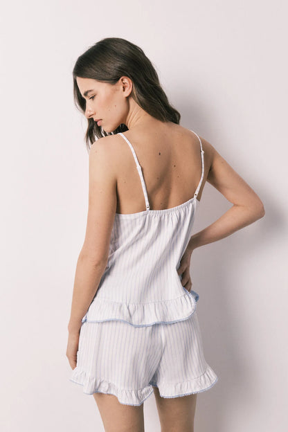Women Secret Blue Print Women Blue Cotton Ruffle Short Pyjamas SKU: 3593066_19 Image 06